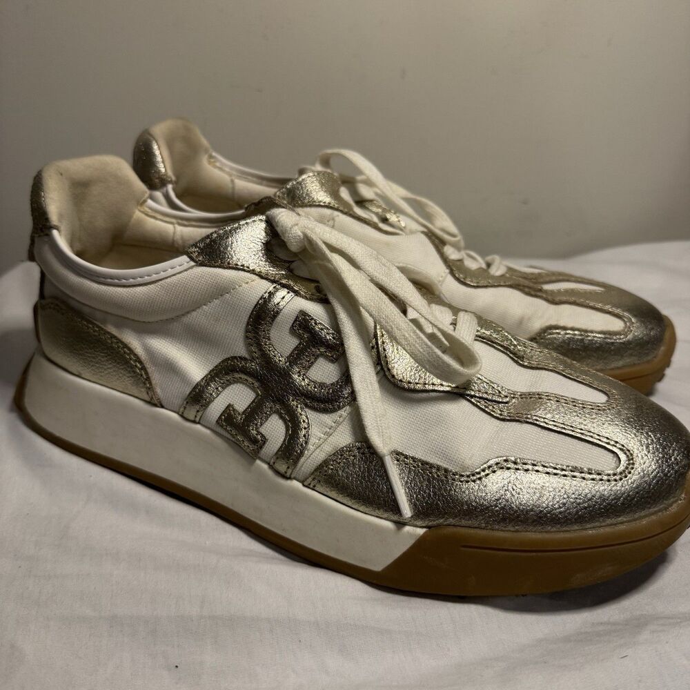 Sam Edelman Langley Women's Lace-Up Sneakers Gold metallic Logo  Size  9.5